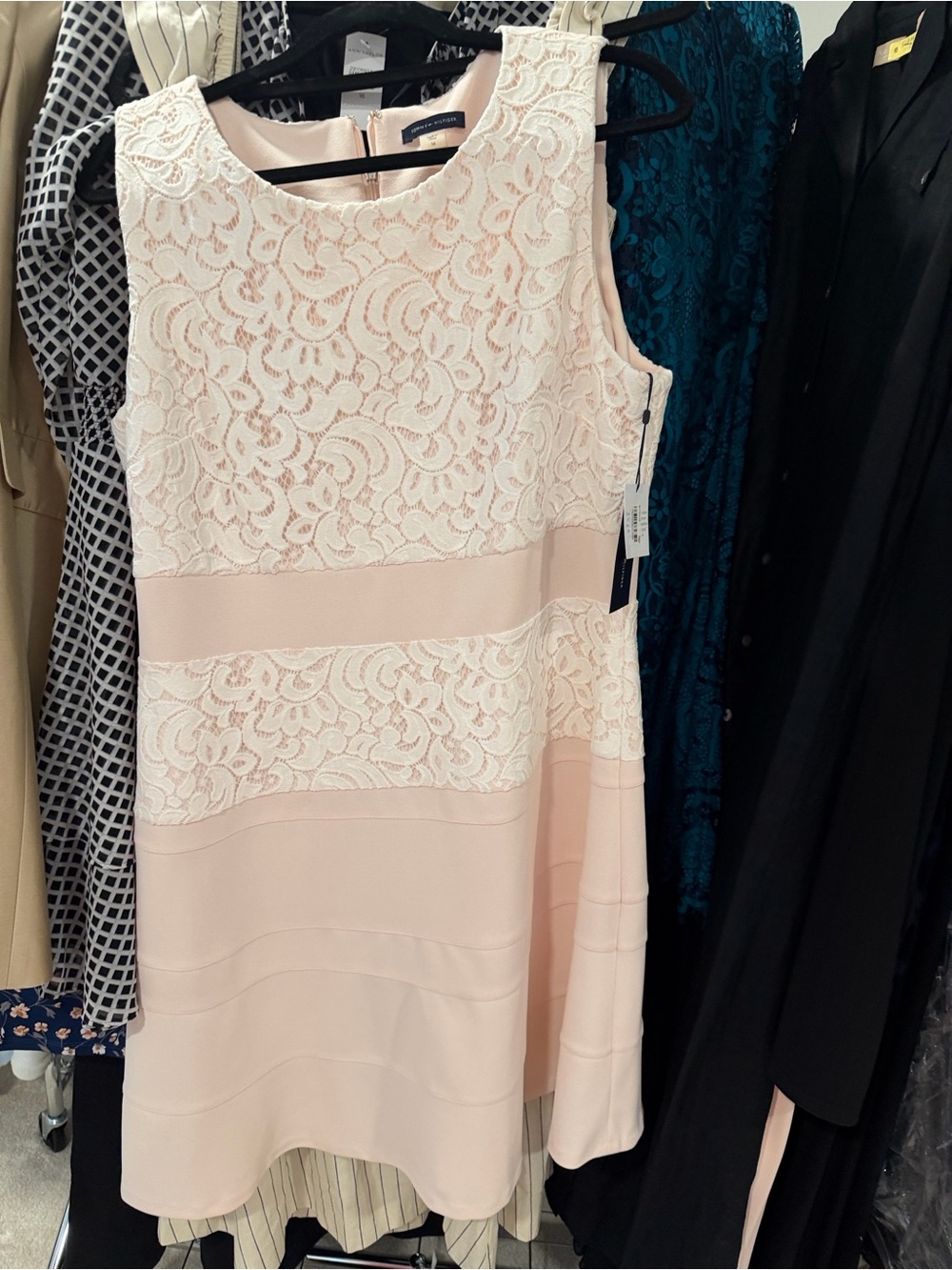 Tommy Hilfiger Sleeveless Lace Panel Mini Dress - Blush